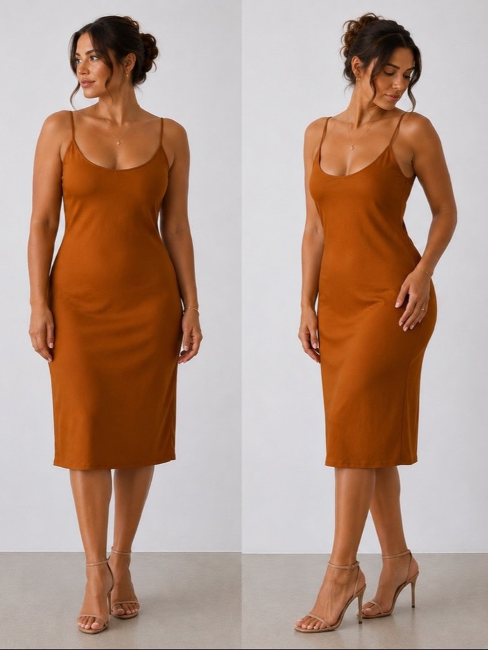 Spaghetti Strap Midi Dress in Rust